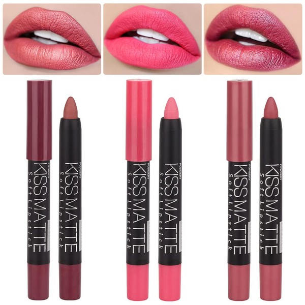 BINGBRUSH 3 Colors Longwear Lipstick Pack Set, Matte Color Stick