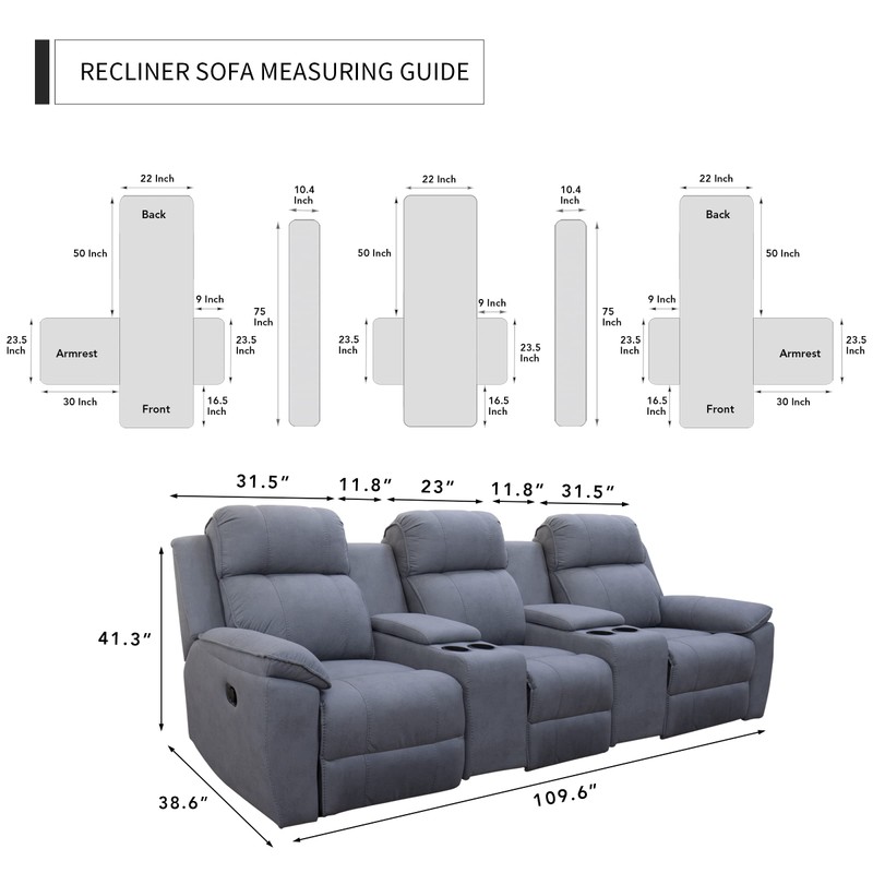 Easy-Going Recliner Sofa Cover with Console, Reversible Couch Cover for