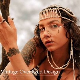 Musivon Glasses Frames Women Men Vintage Glasses Without Prescription Window Glass Decorative Glasses, gold