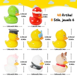 Pack of 48 Mini Small Ducks - Small Ducks for Hiding, 8 Types of Duck Models, Six Each, Mini Resin Duck Miniature Figures for Dollhouse Landscape and Garden Decorations etc. (Cute Ducks)