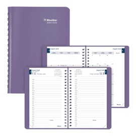 Blueline® Essential Academic Daily/Monthly Planner, August 2024 to July 2025, Twin-Wire Binding, Soft Vicuana Cover, 8" x 5", Dusty Purple, Bilingual (CA201BF.03-25)