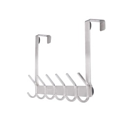 YUMORE Over The Door Hooks, SUS304 Stainless Steel Heavy Duty Door Hanger for Coats Robes Hats Clothes Towels, Hanging Towel Rack Organizer, Easy Install Space Saving Bathroom Hooks, Brushed Finish