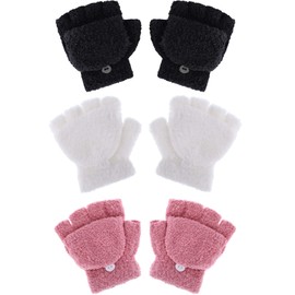 EBOOT Kids Gloves Full Fingers Knitted Gloves Warm Mitten Winter Favor for Little Boys and Girls(Color Set 10, 4-12 Years Size, 3 Pairs