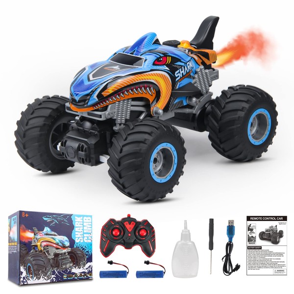 BESWIT 1:16, 2.4 GHz All Terrain Monster Truck, RC Truck 2 Rechargeable Batteries for 80 Mins Play, Spray Remote Control Car for Boys 8-12 and Girls or Adult, MK724A