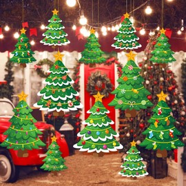 Wonderjune 15 Pcs Large Christmas Outdoor Hanging Decorations Include 5 Pcs 11.8 Inch Plastic Christmas Yard Ornaments 10 Pcs 7.9 Inch Tree Hanging Signs for Outdoor Indoor Xmas Holiday Party Decors