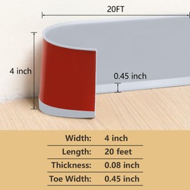 Lifronkit Flexible Baseboard Molding Trim, Peel and Stick Rubber Baseboard Trim, Self-Adhesive Design Vinyl Wall Base Moulding Trim, 4inch(W) x 20feet(L), Grey