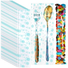 Chiisong 100 Pcs Christmas Snowflakes Cellophane Treat Bags Bulk 2 x 10 Inch Xmas Holly Cello Pretzel Rod Clear Self Adhesive Cellophane Bags for Holiday Goody Bags Baby Shower Party Supply (Snow)