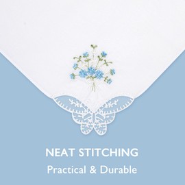 Selected Hanky Women's Cotton Handkerchiefs Flower Embroidered with Lace, Ladies Hankies 6 Pcs - Assorted