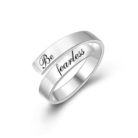 Be Fearless Rings 925 Sterling Silver Inspirational Ring Engraved Adjustable Rings Motivational Gifts for Women Girls