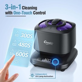 Ultrasonic Retainer Cleaner, Detachable 45kHz Retainer Cleaner Machine 3 Modes Dental Cleaning Pod with Visible Window Digital Timer for Mouth Guard, Dentures, Aligner, Braces, Jewelry - Black