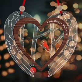 DEARMINE Cardinal Christmas Ornament 2024 - Red Bird Memorial Gift for Loss of Loved Ones (We Are Always With You, Snow)