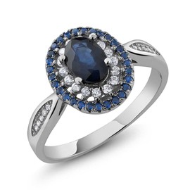 Gem Stone King 1.60 Cttw Blue Sapphire Engagement Ring For Women | 925 Sterling Silver | Oval 7X5MM | Gemstone Birthstone | Available 5,6,7,8,9 (Size 7)