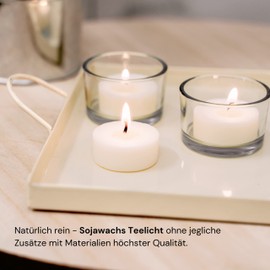Kerzenmanufaktur Pure Soy Wax Tea Lights (Pack of 24) - Sustainable Tea Lights White - Eco Tea Lights without Case