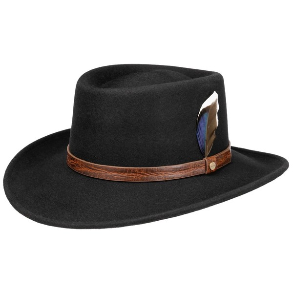 Stetson Petersham Gambler Wool Hat - Plain Hat - Leather