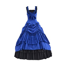 Sleeveless Victorian Dress Gothic Vampire Costume Lolita Dress Southern Belle Tea Party Ball Gown for Women (US, Alpha, XX-Large, Regular, Regular, Blue)