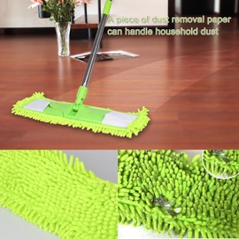 Dust Mop for Floor Cleaning with 2 Washable Chenille Pads and Extendable 55” Long Handle, Dry Wet Flat Mop with Scouring Pad for Hardwood, Laminate, Tile, Marble ，Green