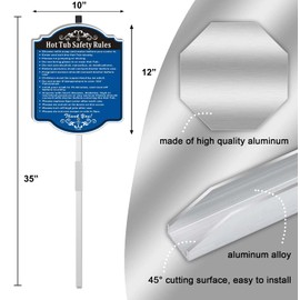 Hot Tub Safety Rules Pool Decor Sign 12" x 10" With 35" Long Metal Stake With Stand Aluminum Outdoor Use Yard Business