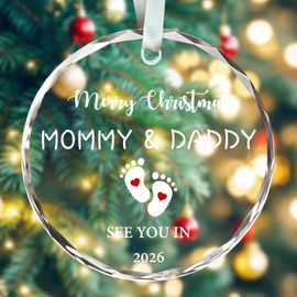 Pregnancy Christmas Ornament,Pregnancy Gifts for Expecting Mom and Dad, Glass Keepsake Expecting Baby Pregnancy Announcement New Parents to Be with Ribbon and Box