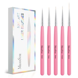 MelodySusie Nail Art Liner Brushes 5Pcs Professional Gel Polish Painting Art Design Pen Set for Thin Long Lines, Tiny Details, Fine Drawing, Delicate Coloring Sizes 5/7/9/11/20mm