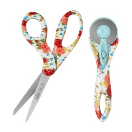 Pioneer Woman Fabric Scissors and Rotary Cutter Set (4 Patterns to Choose From) - Sweet Rose