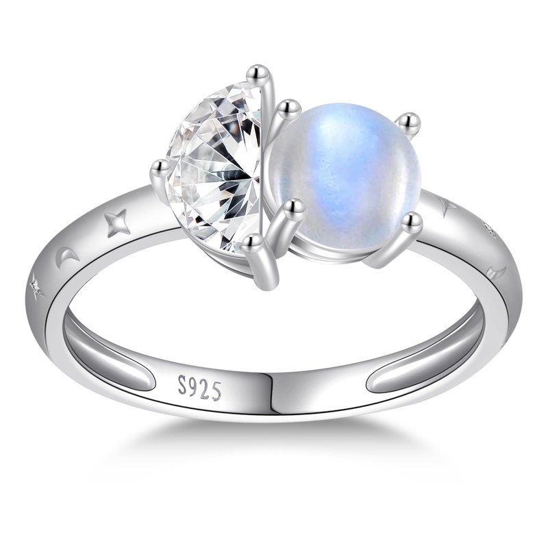 ETERMBOL Celestial Sun and Moon Ring Moonstone Ring for Women