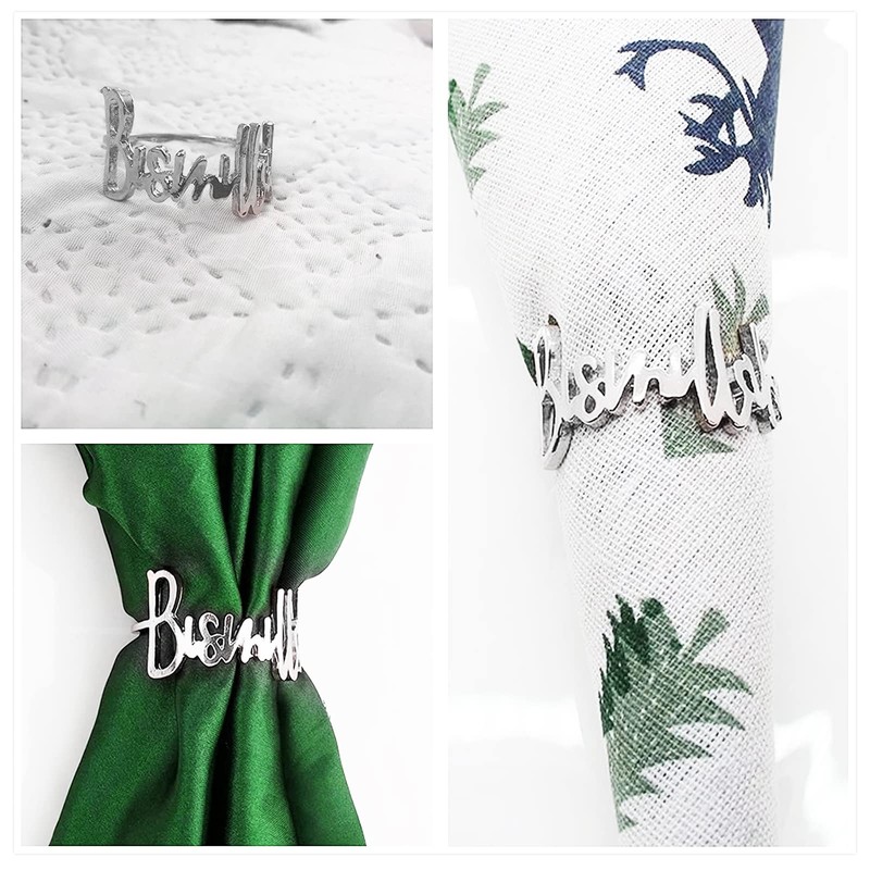 Napkin Rings – 6 Pieces Bismillah Letter Metal Napkin Ring