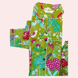 Amranis Hand Block Print Pajamas Set For Woman Fall Night Wear Pajamas Set Dress