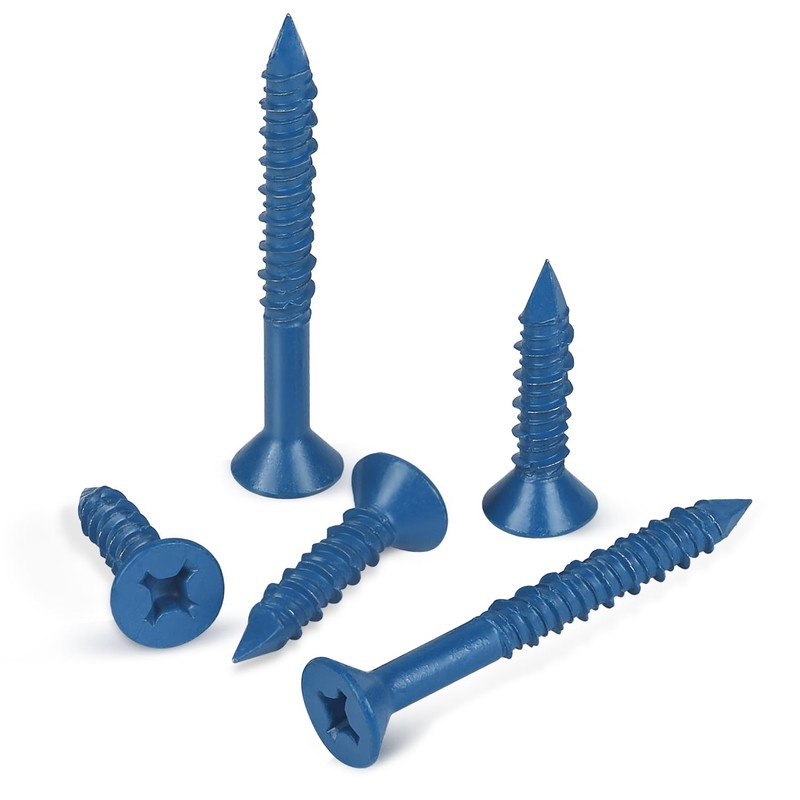 60 PCS 1/4" Blue Flat Head Concrete Screws Anchor Kit