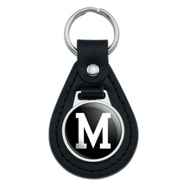 Graphics and More Letter M Initial Black White Black Leather Keychain