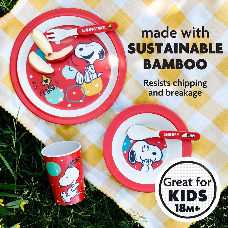 Peanuts Snoopy Fun Times 5-Piece Bamboo Melamine Dinnerware Set For