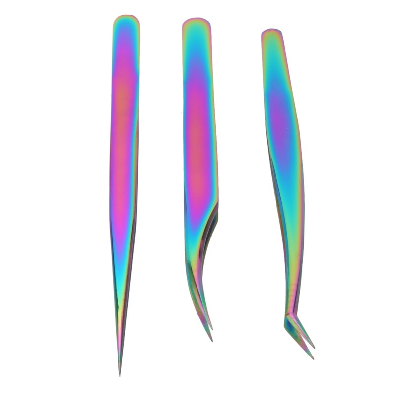 3PCS Eyelash Tweezers Stainless Steel Lash Tweezers Set False Eyelash