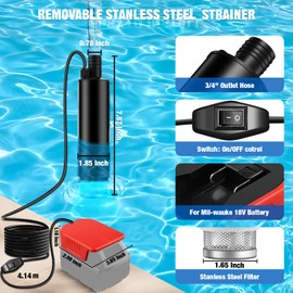 Portable Water Pump Sump Pump for Milwaukee 18V M-18 Li-ion Battery, 120W 12V Cordless Rain Barrel Water Transfer Pump, Electric Utility Pump for Garden, Hot Tub, Tank, Pool, Ponds, Aquariums