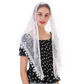 Wgior Velos de capilla de flores triangulares católicos latinos para cubrir la cabeza de la iglesia, Blanco, M