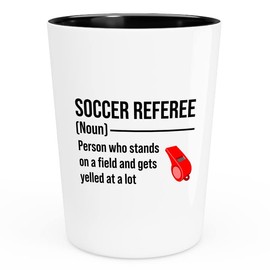 Referee Shot Glass 1.5oz - Soccer referee definition - Umpire asisstant linesman mediator supporter arbiter adjudicator