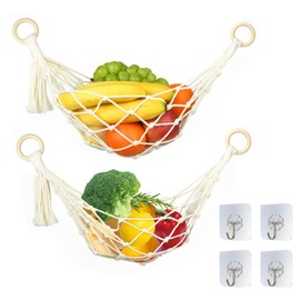 Cosmos 2 Pcs Macrame Fruit Hammock Hanging Fruit Net Under Cabinet Wall Mounted Hanging Fruit Basket Vegetable Holder Space Saving Hammock Organizer for Home Boat Kitchen