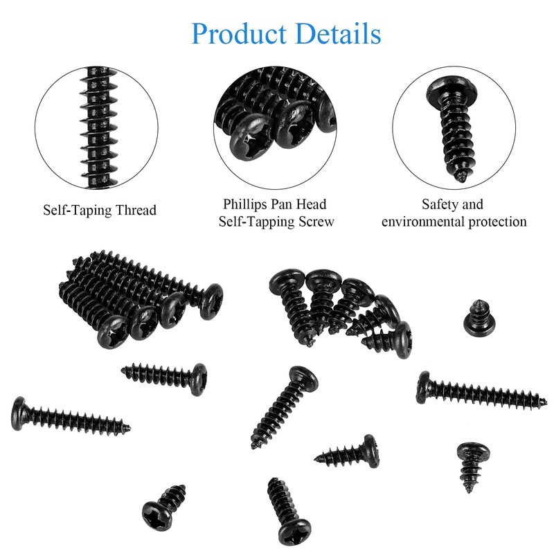FandWay 480Pcs M3 Phillips Pan Head Self-Tapping Screws, Carbon Steel