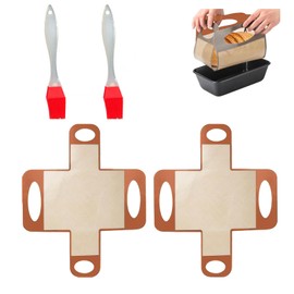 2pcs Silicone Bread Loaf Pan Liners with 2 Baking Brushes - Non-Stick Sourdough Baking Mat & Dough Transfer Tool, Reusable Bread Lifter with 4 Handles, Fits 9x5 Inch or 1.5LB Loaf Pan - Easy to Clean