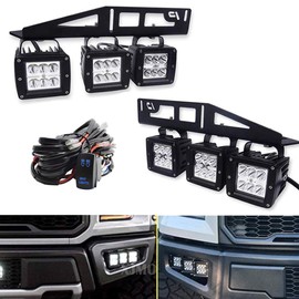 Dasen Compatible with Ford Raptor 2017-2019 6x 18W LED Cube Light Pod w/Front Hidden Bumper Fog light Foglamp Mounting Brackets
