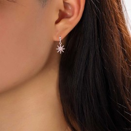 Yheakne Boho Crystal Sunburst Earrings Rose Gold Star Drop Stud Earrings Cz Paved Starbust Earrings Celestial Earrings Jewelry for Women and Girls