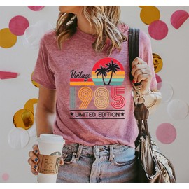 Happy Birthday Shirts for Women Funny 1985 Limited Edition Graphic Print 40 T Shirts Summer Soft Short Sleeve Birthday Wearables(Red XXL)