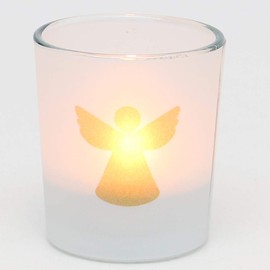 Dekohelden24 Windlichtglas mit Motiv auf einer transparenten Banderole, inkl. 1 Teelicht, H/Ø: 6,5 x 6 cm, Motiv: Schutzengel für Dich.