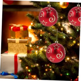 CIMAXIC Set of 6 Painted Christmas Baubles Christmas Decoration Christmas Tree Decoration Plastic Red Christmas Tree Decoration Baubles Hanging Baubles 8 cm Long