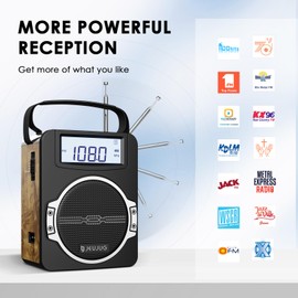 JEUJUG Radio Portable AM FM Digital Radios Clock Radio with Bluetooth 5 Watts Loud Speaker Rechargeable AM FM Radios Plug in Wall Battery Operated Best Reception for Home Outdoor Great Retro