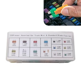 Neferta Pack-220 Car Fuse Assortment Kit, Multi-spec Blade Contact Fuse Protection Vehicle Wiring Equipment, Transparent Cover Quickly Identify Metal Blade Fuses, Universal for Cars (Multicolored)
