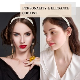 TUCEWP Pearl Headbands for Women Girls White Bridal Headbands Cute Bling Beaded Hairbands Trendy Vintage Non Slip Metal Headbands Fashion Party Birthday Wedding Hair Hoop Accessories