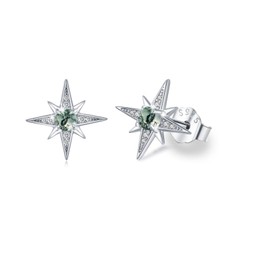 REDSUN Star Earrings 925 Sterling Silver Eight-Tone Star Earrings with Algae Agate Birthstone Zirconia Rainbow Star Jewellery Women Daughter Girls, Silver