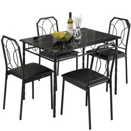 VECELO 5 Pieces Table Sets,43.3" Dining Table&Chairs for 4,Industrial Counter Height Tabletop with Bar Stools, Rectangle Breakfast Table and Chairs for Dining Room, Living Room, Apartment