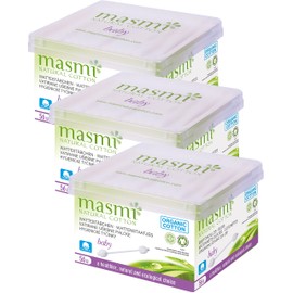 MASMI Natural Cotton Organic Ear Sticks Baby Pack of 3 (3 x 56 Pieces)