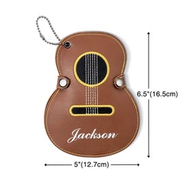 Guitar Pick Case and Guitar Pendant Keychain,Portable Leather Guitar Pick Storage Bag with 17 Slots for Guitar Lovers(Brown)