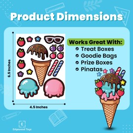 24 Make A Ice Cream Stickers for Kids - - Create and Decorate Your Own Ice Cream Stickers Assorted Toppings Like Fruit, Candy, and More! Easy to Use, No Mess - Great Party Favor & Rainy Day Activity